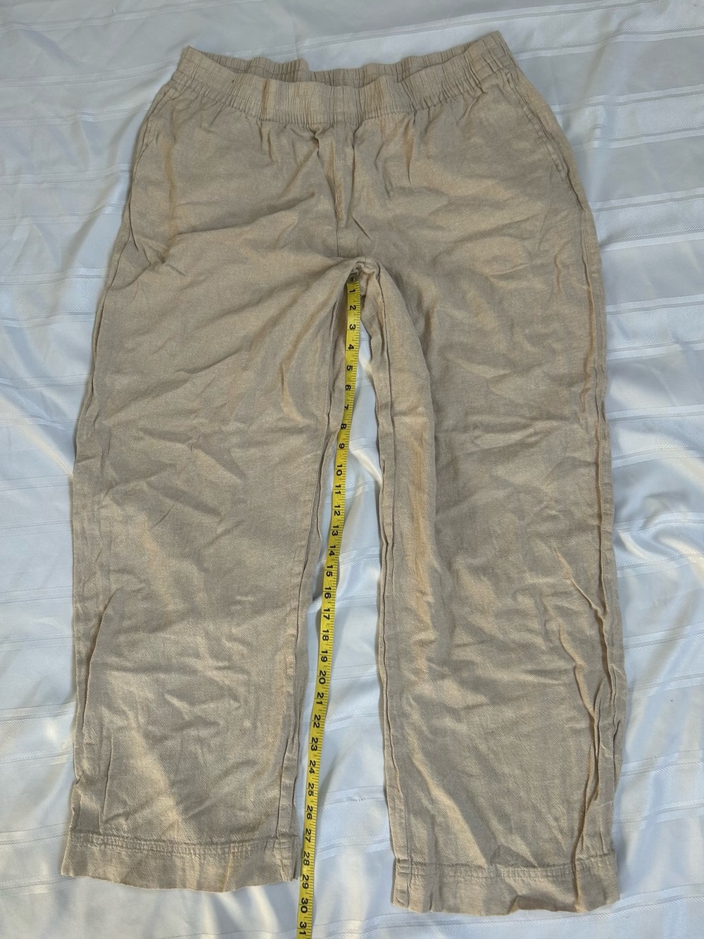 Old Navy Linen Blend Wide Leg Pants XL Tall High Rise Beige Elastic Waist